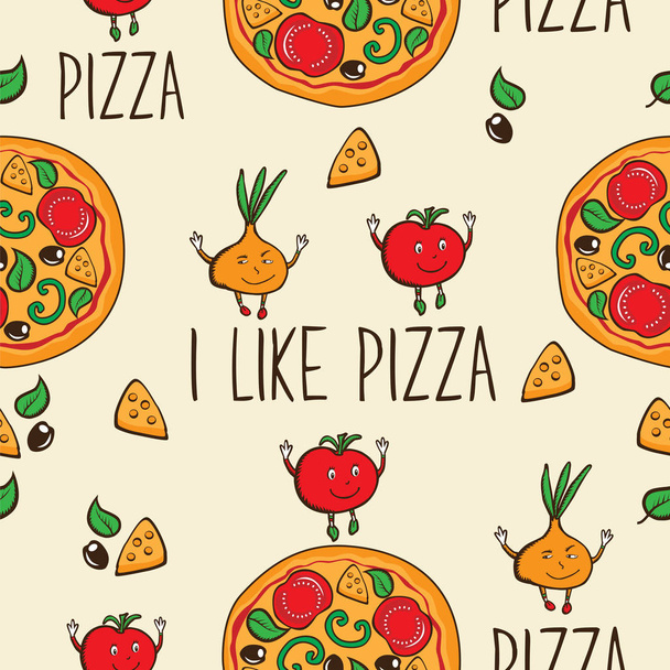 Patrón de pizza dibujado a mano
 - Vector, Imagen