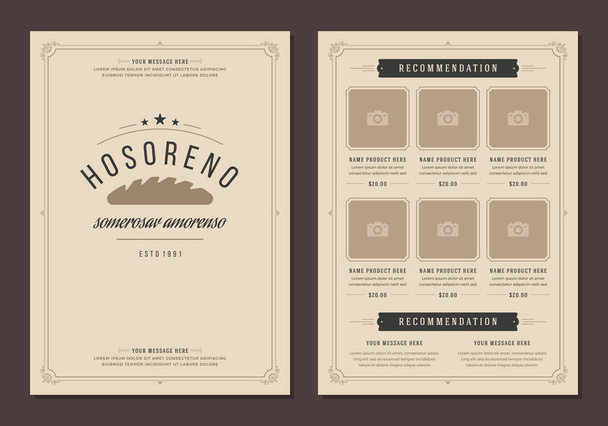 Restaurant logo and menu design vector brochure template. - Vector, imagen