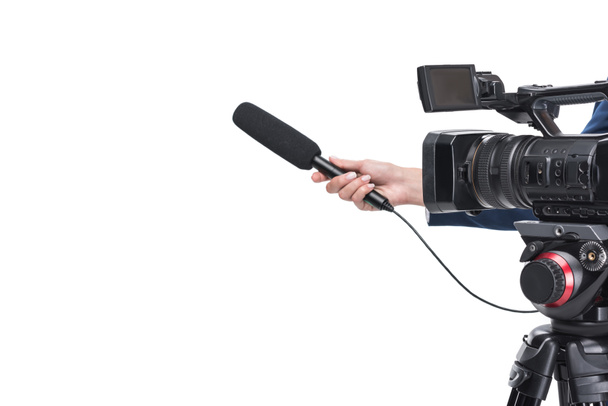 video camera and hand with microphone - Photo, Image