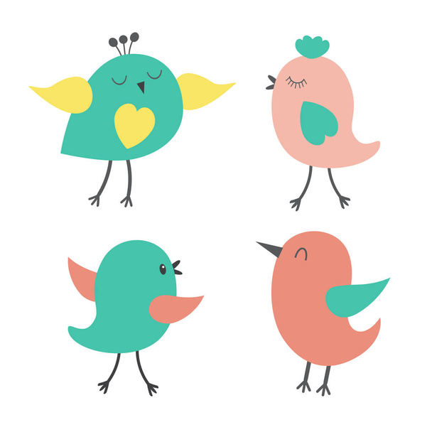 Set of cute colorful birds - Vector, Image