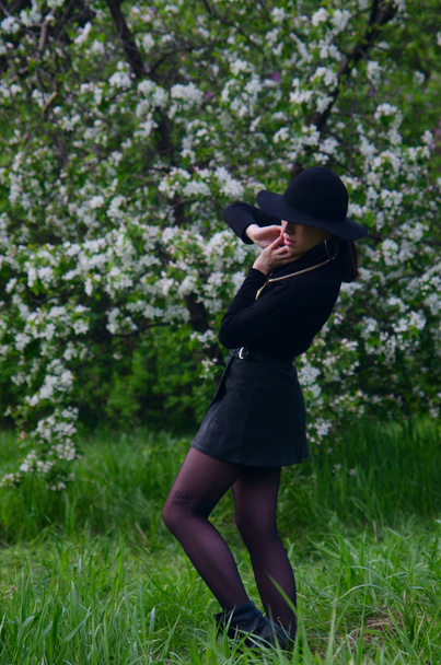 girl in black jacket - Фото, изображение