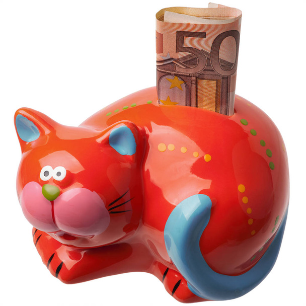 Red piggy bank isolated on white. - Photo, Image