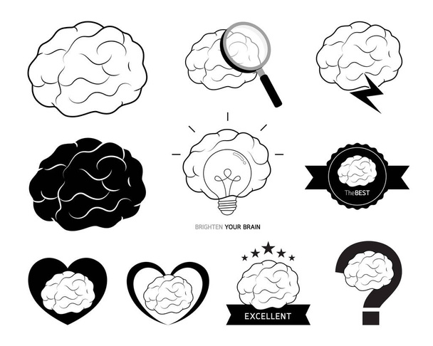 Conjunto de desenho de ícone do cérebro. Conceito de ideia criativa
. - Vetor, Imagem