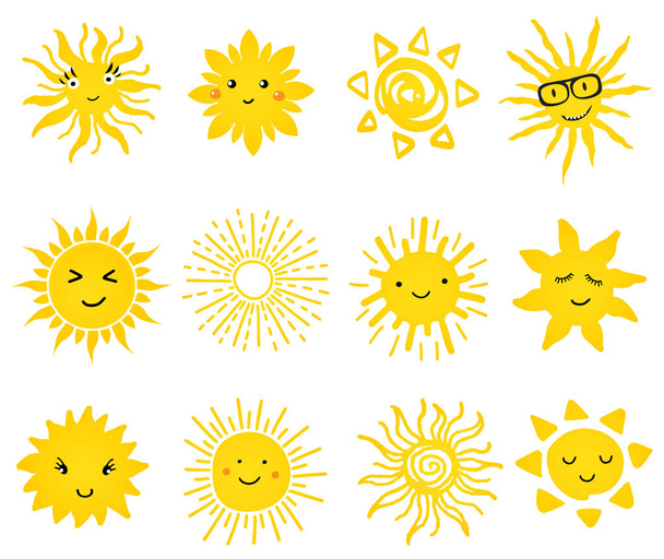 Schattig vector set van iconen van de zon. - Vector, afbeelding