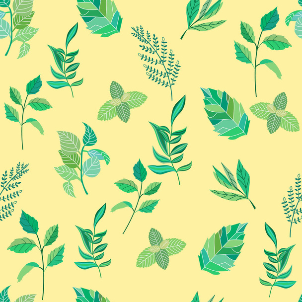 Seamless pattern of various leaves. Vector illustration. - Wektor, obraz