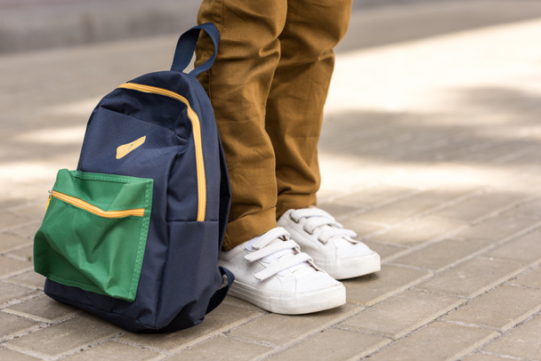schoolboy with backpack on street - Photo, Image