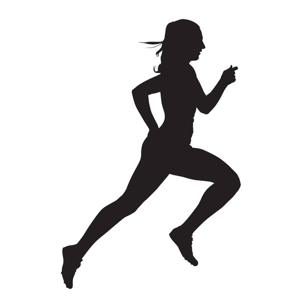 Бегущая женщина векторный силуэт, вид сбоку
 - Вектор,изображение