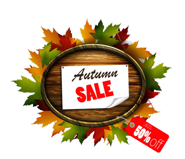 autumn sale wooden signboard - ベクター画像