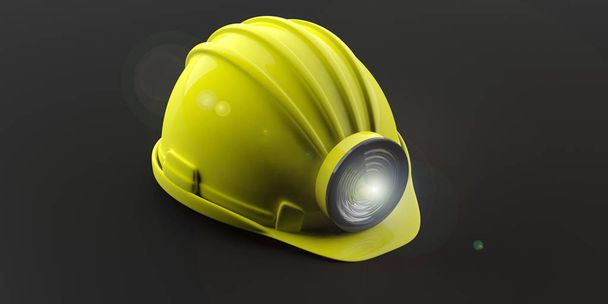 Miner's helmet on black background. 3d illustration - Photo, Image