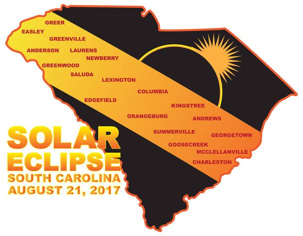 2017 sluneční zatmění přes South Carolina města Mapa vektorové ilustrace - Vektor, obrázek