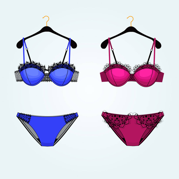 Lingerie set. Vector fashion illustration. Bra and panties illustration.Underwear set. - Vector, Image