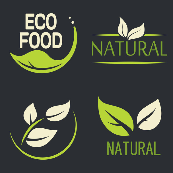 Набор ярлыков, логотипов с текстом. Естественная, экологическая еда. Органические продукты питания
  - Вектор,изображение