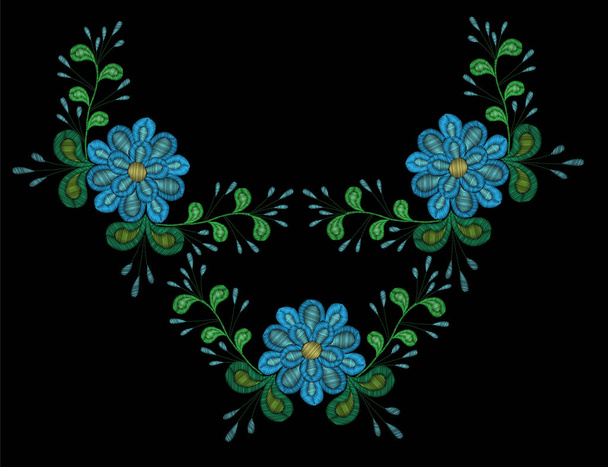 Bordado puntadas imitación patrón floral étnico con flor
  - Vector, Imagen