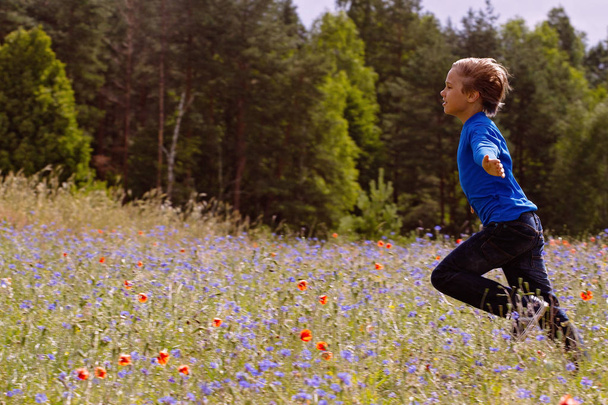 Child running on beautiful meadow field. - Photo, Image