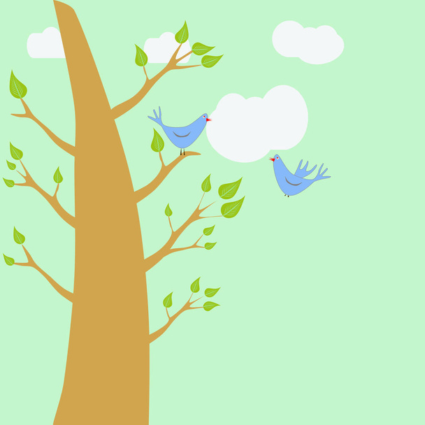 Два птахи сидять на гілках дерева
 - Вектор, зображення