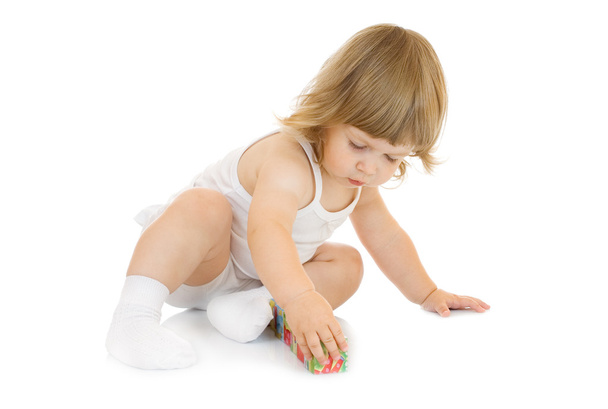 Little girl with toy cubes - Foto, Imagen