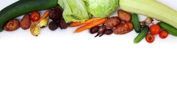 Fresh vegetables isolated on white background. Collage. - 写真・画像