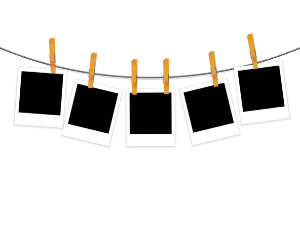 Photo frames on rope with clothespins vector - Vector, Image