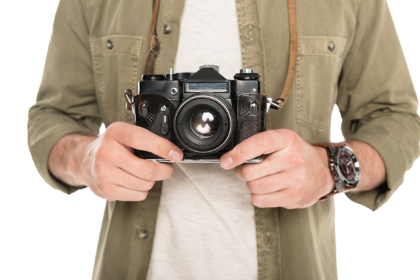 man holding photo camera  - Fotó, kép