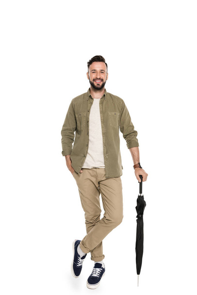 smiling man with umbrella - Φωτογραφία, εικόνα