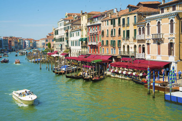 VENICE, ITALY -June 19, 2014: Grand Canal in Venice with ancient hoses, boats, gondolas,  Venice, Italy - Photo, image