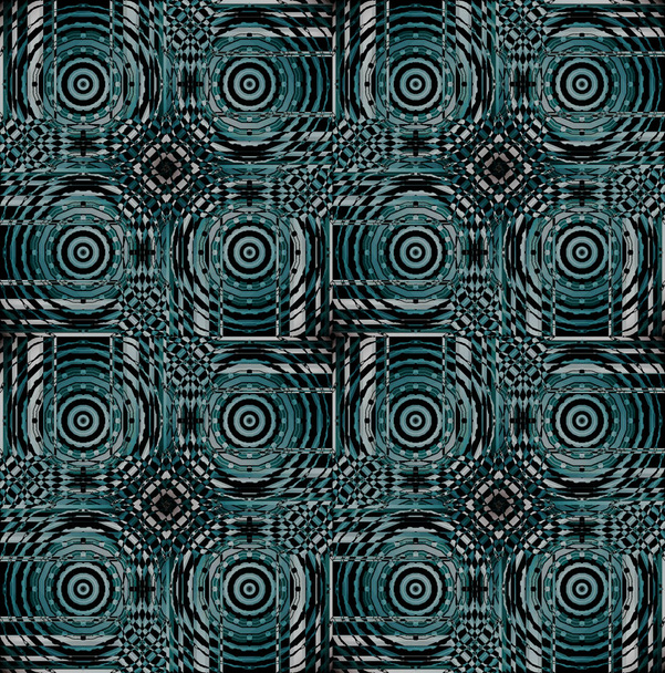 Regularne koncentrycznych okręgów i diament wzór zielony turkus szary czarny - Zdjęcie, obraz