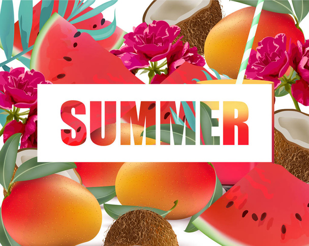 Tropic fruits exotic pattern Summer Vector illustration - Vector, Imagen