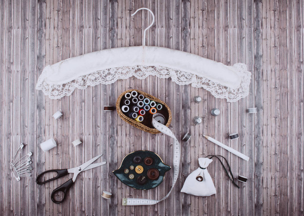 Background with sewing tools and accessories. - Фото, зображення