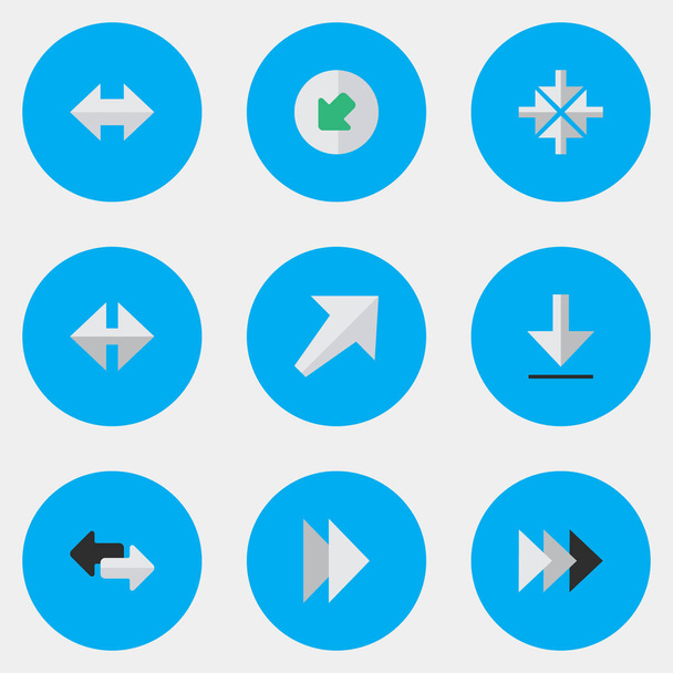 Illustrazione vettoriale Set di icone semplici cursore. Elementi verso sud-ovest, avanti, nord-ovest e altri sinonimi verso sud-ovest, carico e successivo
. - Vettoriali, immagini