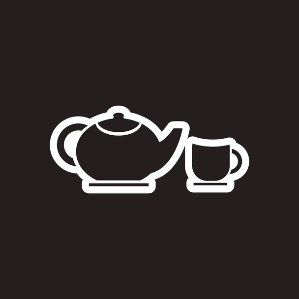 stylish black and white icon teapot and cup - Vector, Image