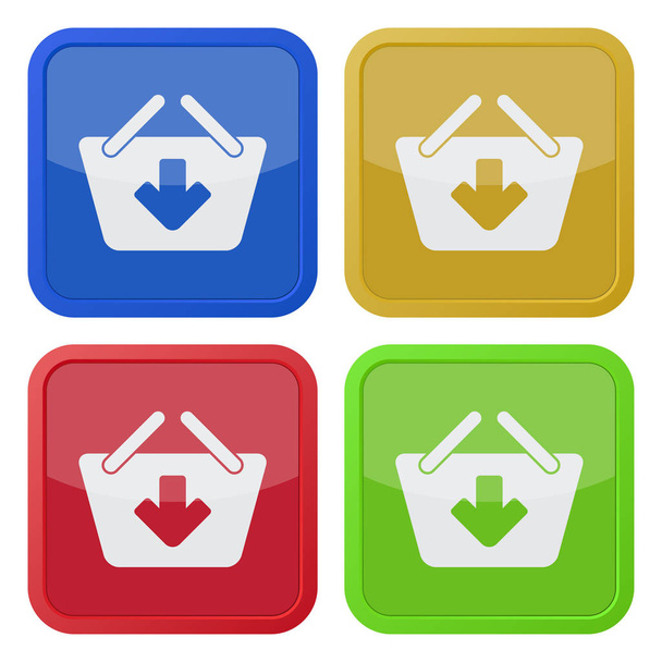 four square color icons, shopping basket add - Vector, Image