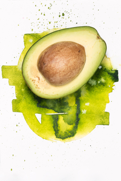avocado with watercolor stains - Photo, Image