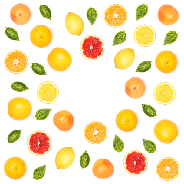 citrus fruits and basil leaves - Zdjęcie, obraz