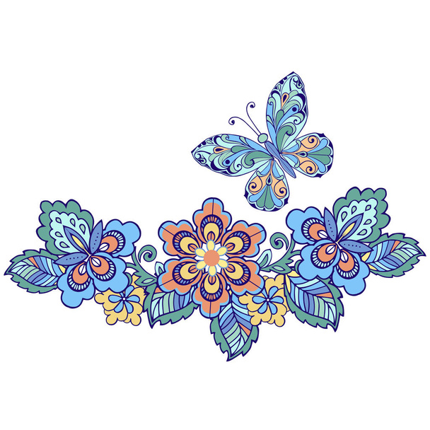 Decorative butterfly with floral patterns for design of cards, invitations. - Vector, Imagen