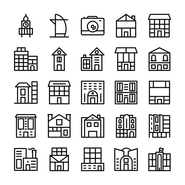 Будинки, пам'ятки лінії векторні іконки 5 - Вектор, зображення