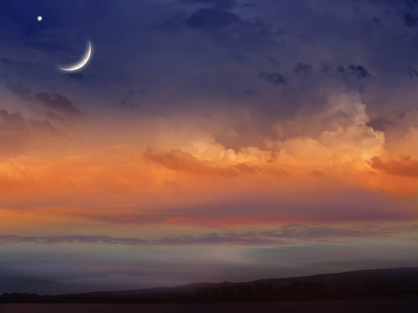 Romantyczny zachód słońca i Księżyca mistyczne - Zdjęcie, obraz