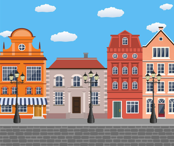 古い町の村のメインストリート - ベクター画像