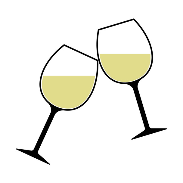 Witte wijn glazen rammelende Vector geïsoleerd - Cheers! - Vector, afbeelding