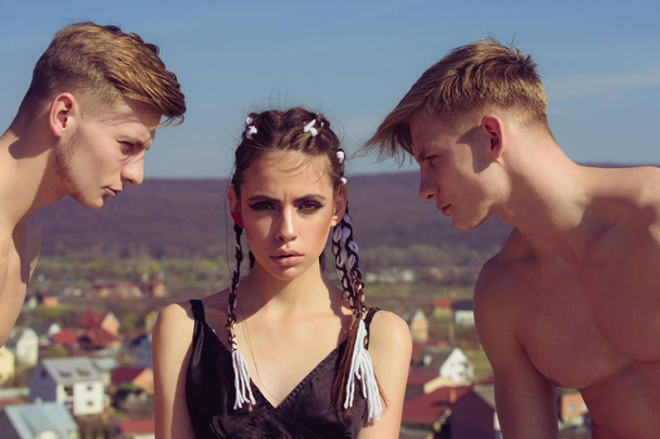 Twins and girl with hairstyle. - Fotó, kép