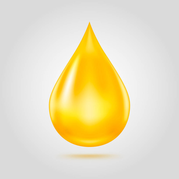 Golden oil drop isolated on light grey background. - Vector, imagen