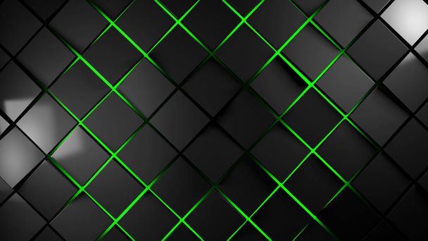 grijze en groene vierkantjes moderne achtergrond 3d render illustratie - Foto, afbeelding