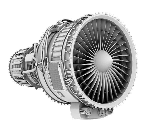 3D clay render of turbofan jet engine isolated on white background - Photo, Image