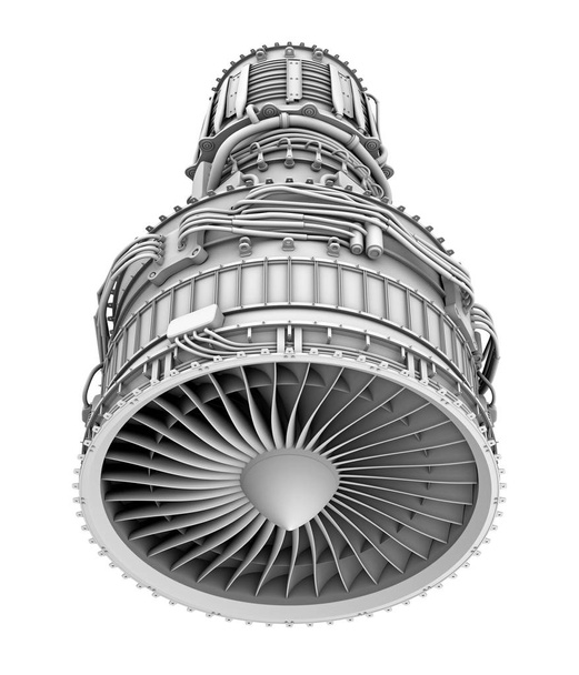 Representación de arcilla 3D del motor turbofan jet aislado sobre fondo blanco
 - Foto, imagen