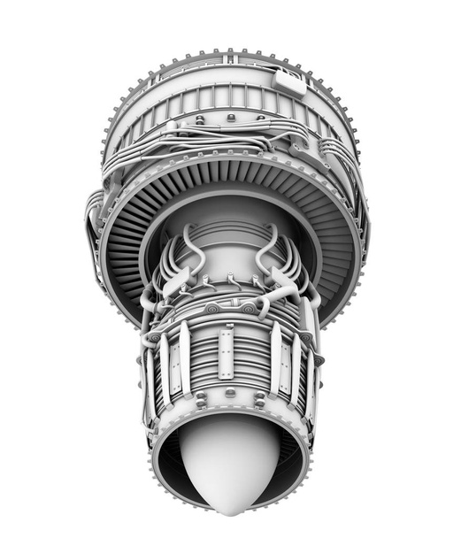 3D clay render of turbofan jet engine isolated on white background - Photo, Image