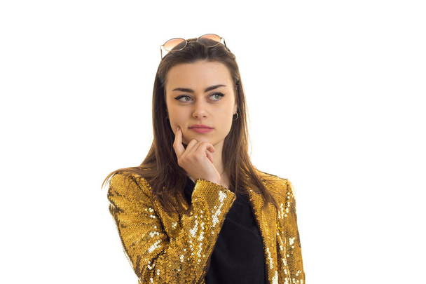 portrait of stylish young woman in golden jacket - Fotografie, Obrázek