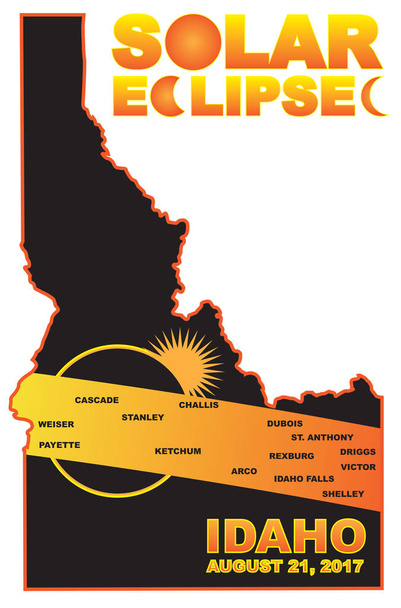 2017 solar Eclipse egész Idaho városok Térkép vektoros illusztráció - Vektor, kép