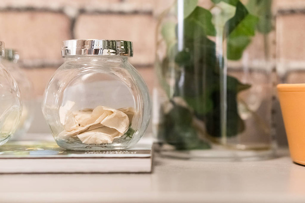idea of decorated glass jars for home decoration - Φωτογραφία, εικόνα