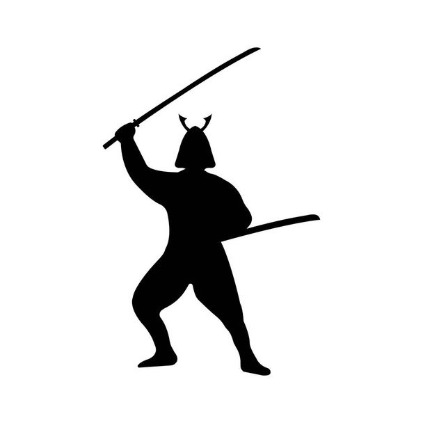 Samurai Warrior Silhouette on white background. - Vector, Image