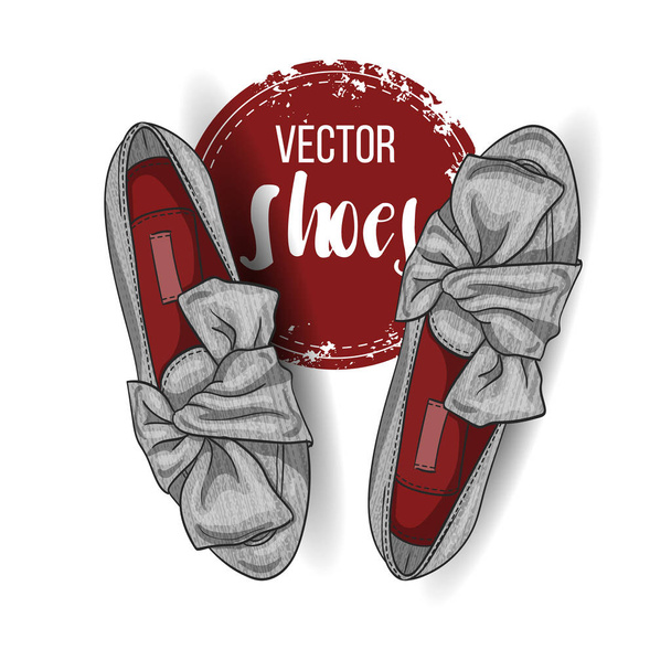 Vector color womens wool ballet flats with knot. Fashion style. - Vector, Imagen