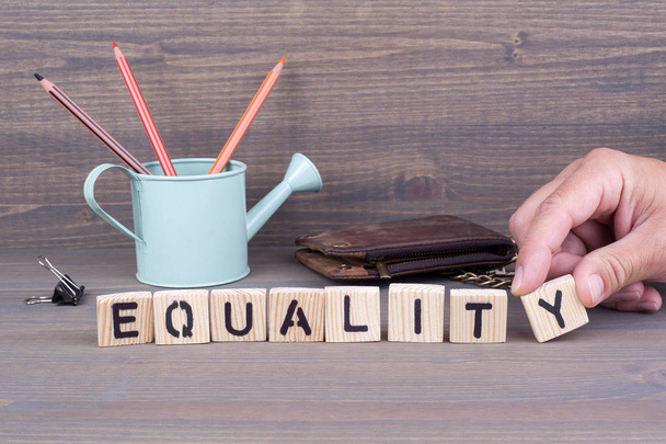 Equality concept.Wooden letters on dark background - Valokuva, kuva